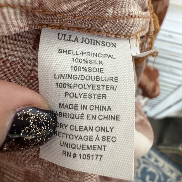 ULLA Johnson 0 Women's 100% Silk Aisa Tiered A Line Midi Skirt Fawn Ikat Print - Picture 12 of 16